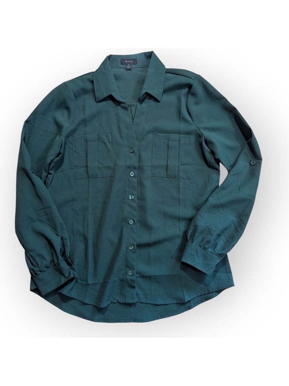 Mine Forest Green Button Down Blouse Small